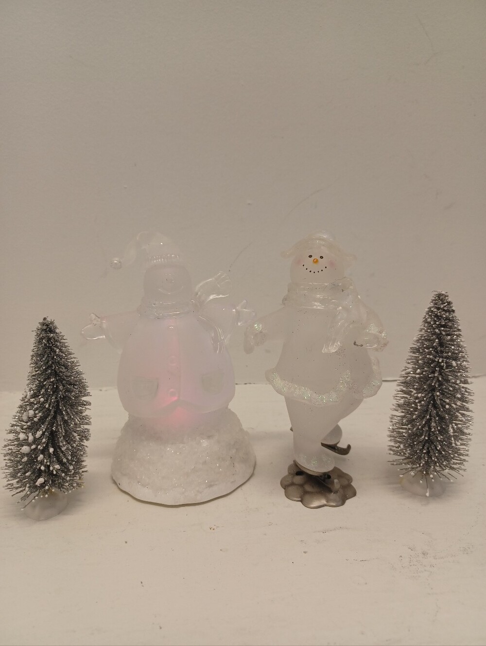 Frosted Skating Snowman & One Illuminated + 2 Tree Ornaments Christmas Holiday
